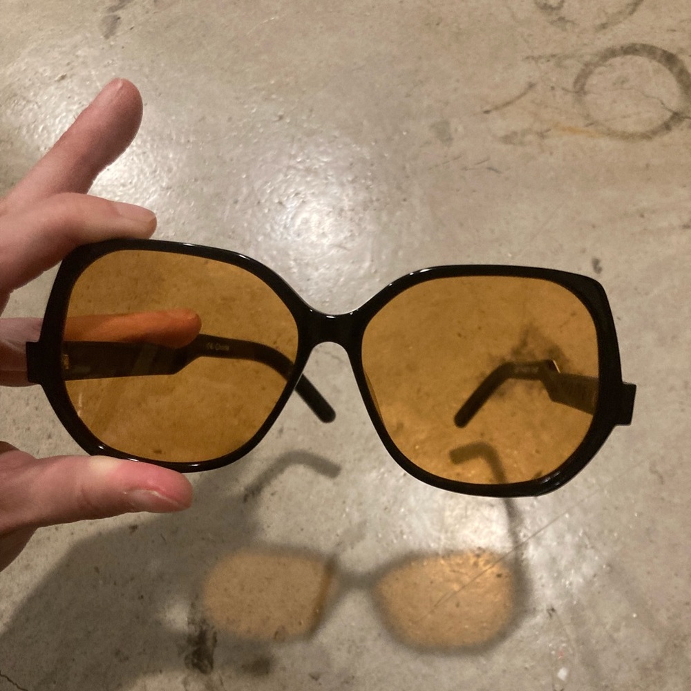 Spitfire retro orange tinted oversized round circle sunglasses black frames